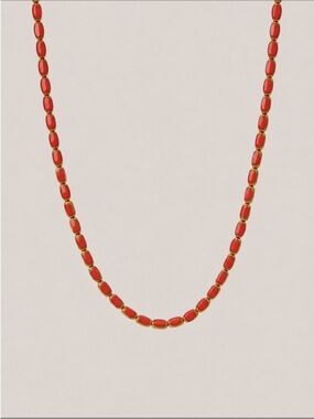 New! Red Gold Beaded Necklace NWOT 1063